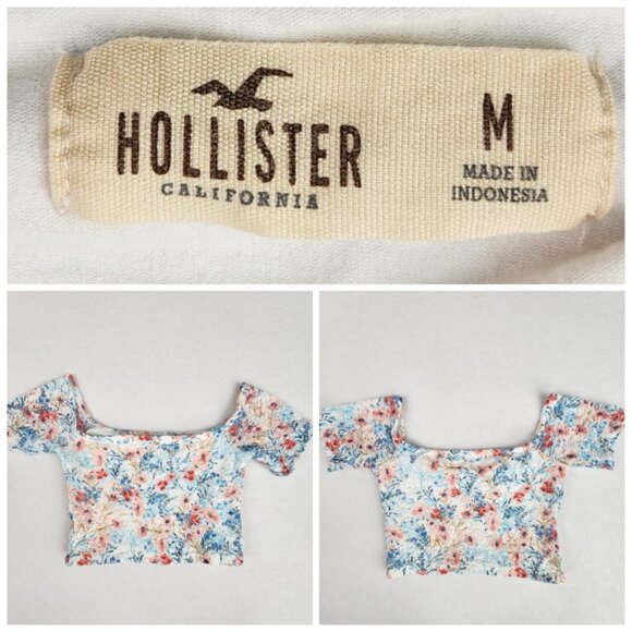 Hollister Off The Shoulder Floral Crop Top Size M White Blue Red Pink Floral - Picture 3 of 7